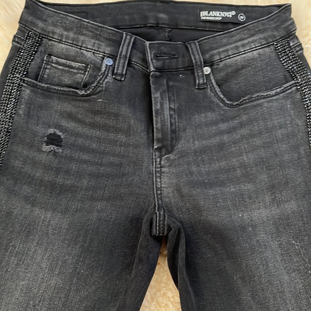 BLANK NYC | reade crop black beaded side stripe womens casual denim jeans 26